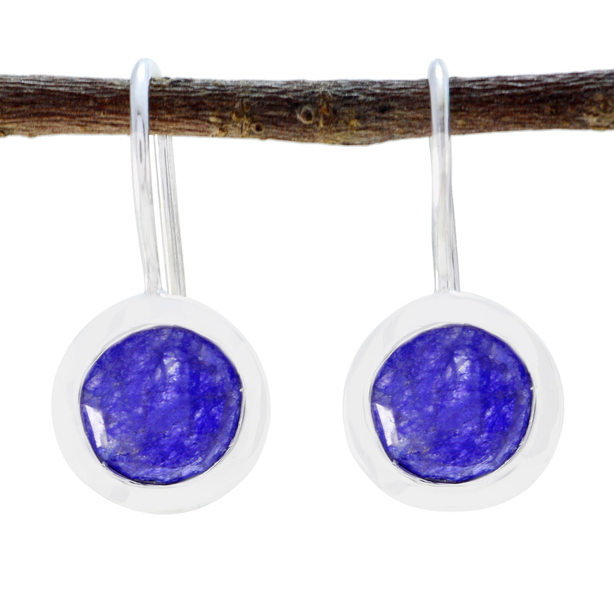 Riyo Real Gemstones round Faceted Nevy Blue Indian Shappire Silver Earring independence gift