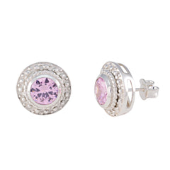 Riyo Real Gemstones round Faceted Pink Pink CZ Silver Earring gift for girlfriend