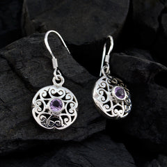 Riyo Real Gemstones round Faceted Purple Amethyst Silver Earring gift for christmas