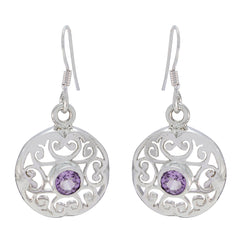 Riyo Real Gemstones round Faceted Purple Amethyst Silver Earring gift for christmas