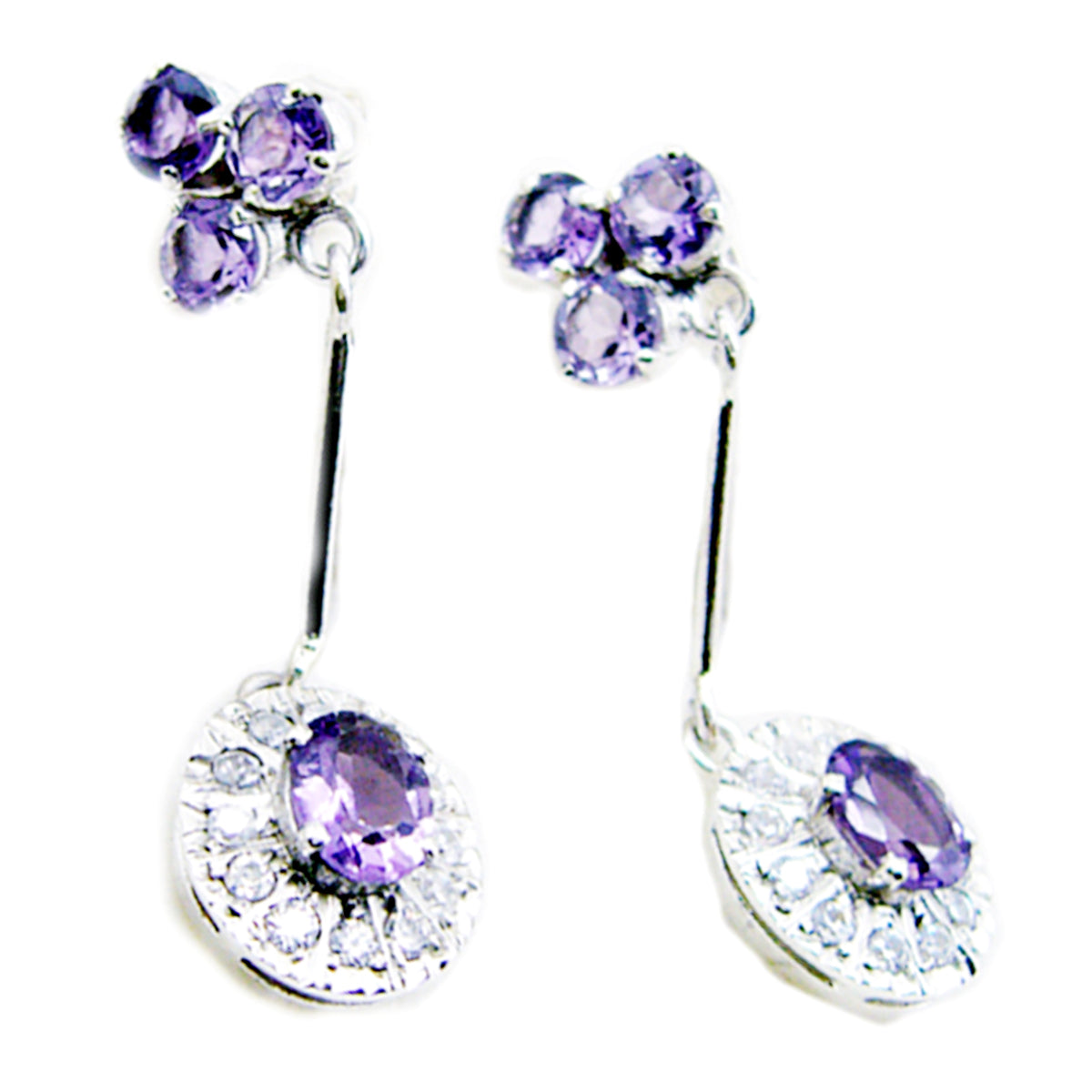 Riyo Real Gemstones round Faceted Purple Amethyst Silver Earring gift for engagement
