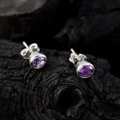 Riyo Real Gemstones round Faceted Purple Amethyst Silver Earring gift for labour day