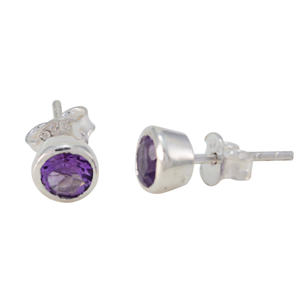 Riyo Real Gemstones round Faceted Purple Amethyst Silver Earring gift for labour day
