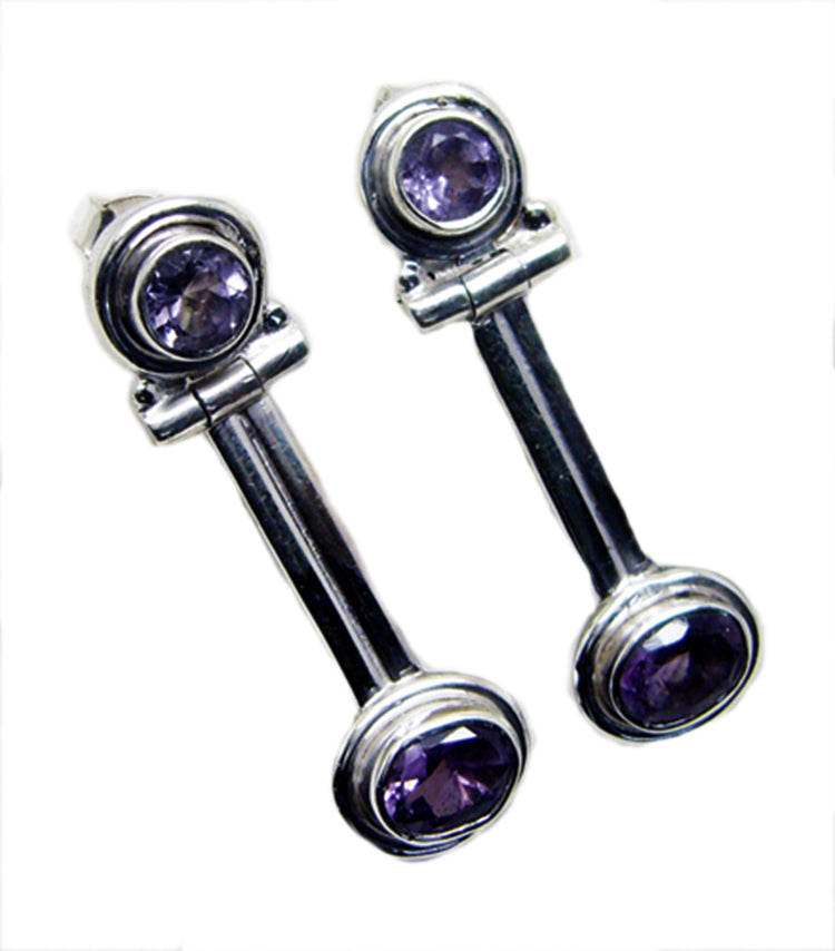 Riyo Real Gemstones round Faceted Purple Amethyst Silver Earring gift for mother