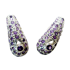 Riyo Real Gemstones round Faceted Purple Amethyst Silver Earrings children day gift
