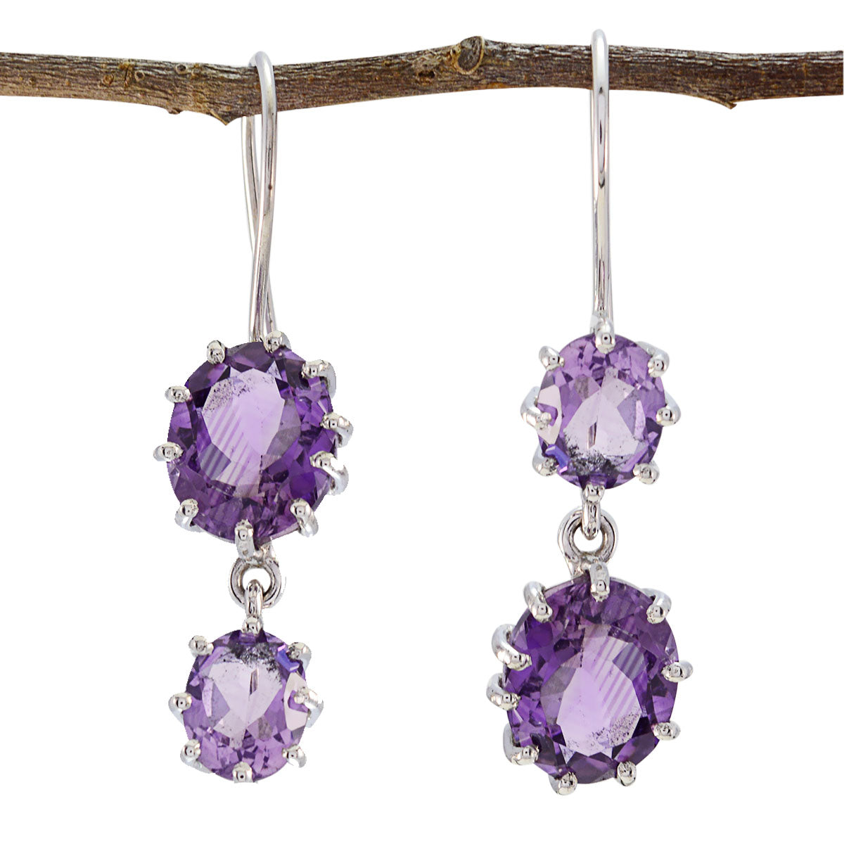 Riyo Real Gemstones round Faceted Purple Amethyst Silver Earrings gift for friend