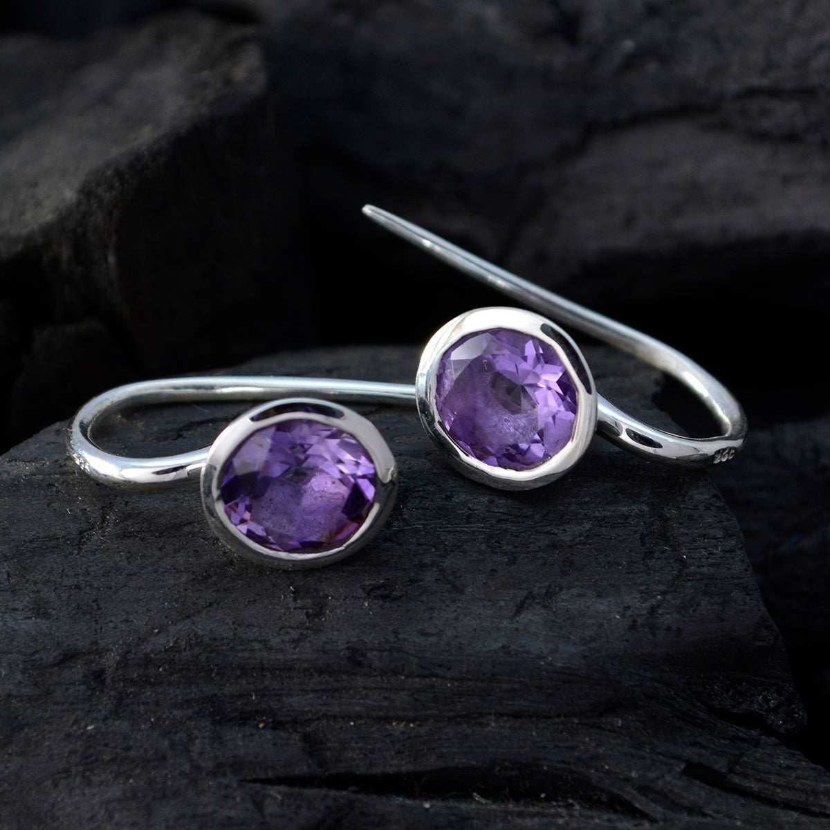 Riyo Real Gemstones round Faceted Purple Amethyst Silver Earrings gift for halloween