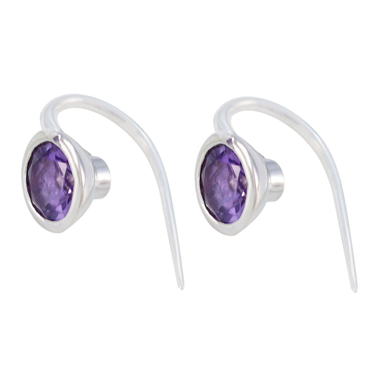 Riyo Real Gemstones round Faceted Purple Amethyst Silver Earrings gift for halloween