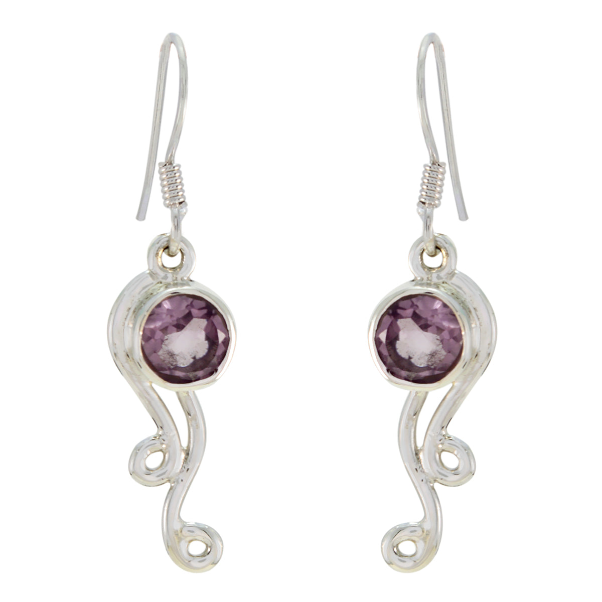 Riyo Real Gemstones round Faceted Purple Amethyst Silver Earrings handmade gift