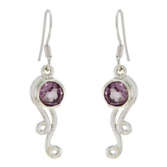 Riyo Real Gemstones round Faceted Purple Amethyst Silver Earrings handmade gift
