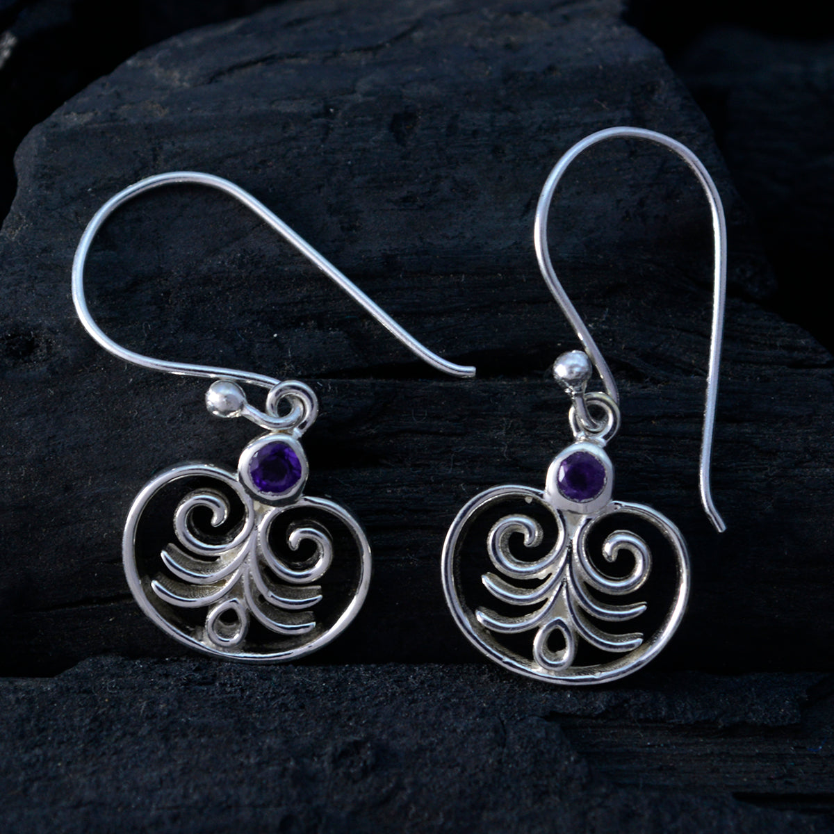 Riyo Real Gemstones round Faceted Purple Amethyst Silver Earrings sister gift
