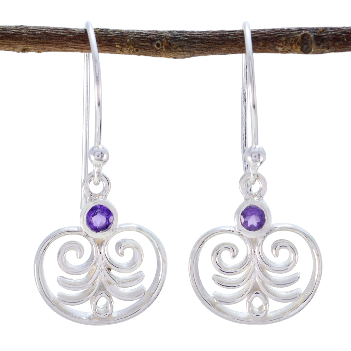 Riyo Real Gemstones round Faceted Purple Amethyst Silver Earrings sister gift