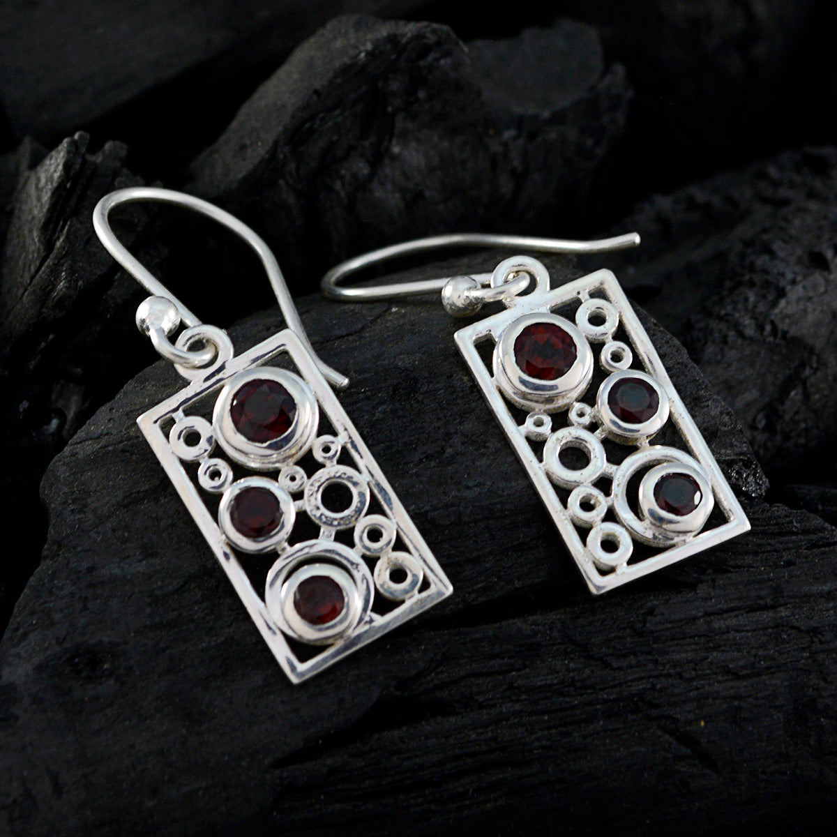 Riyo Real Gemstones round Faceted Red Garnet Silver Earring anniversary day gift