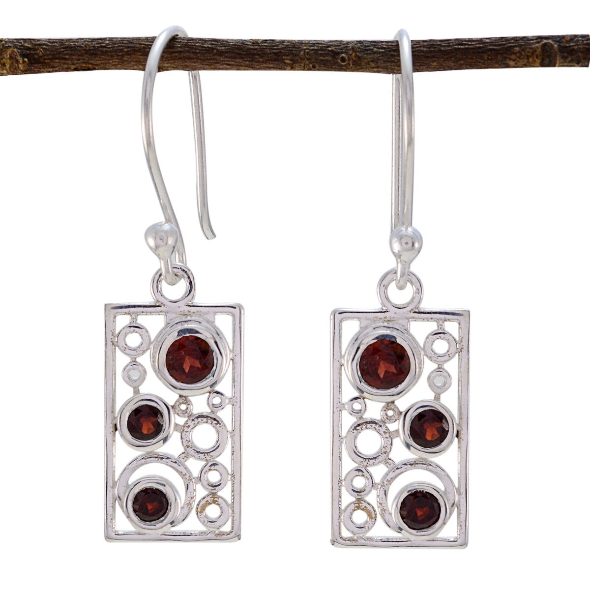 Riyo Real Gemstones round Faceted Red Garnet Silver Earring anniversary day gift