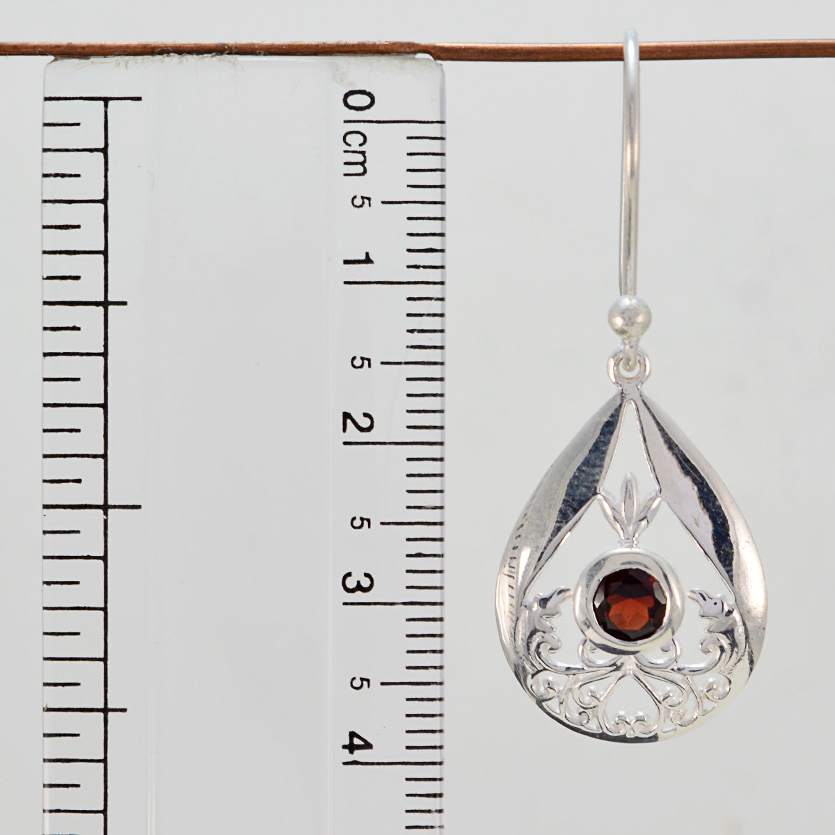 Riyo Real Gemstones round Faceted Red Garnet Silver Earring gift for boxing day