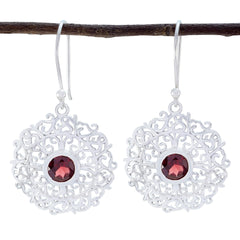 Riyo Real Gemstones round Faceted Red Garnet Silver Earring gift for engagement