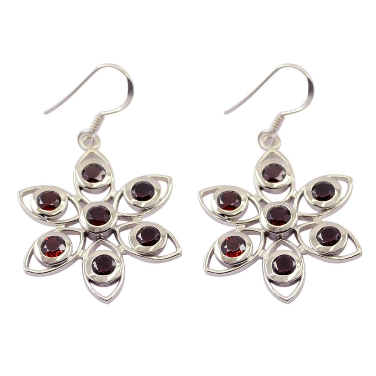 Riyo Real Gemstones round Faceted Red Garnet Silver Earring gift for mom