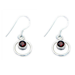 Riyo Real Gemstones round Faceted Red Garnet Silver Earring gift for teachers day
