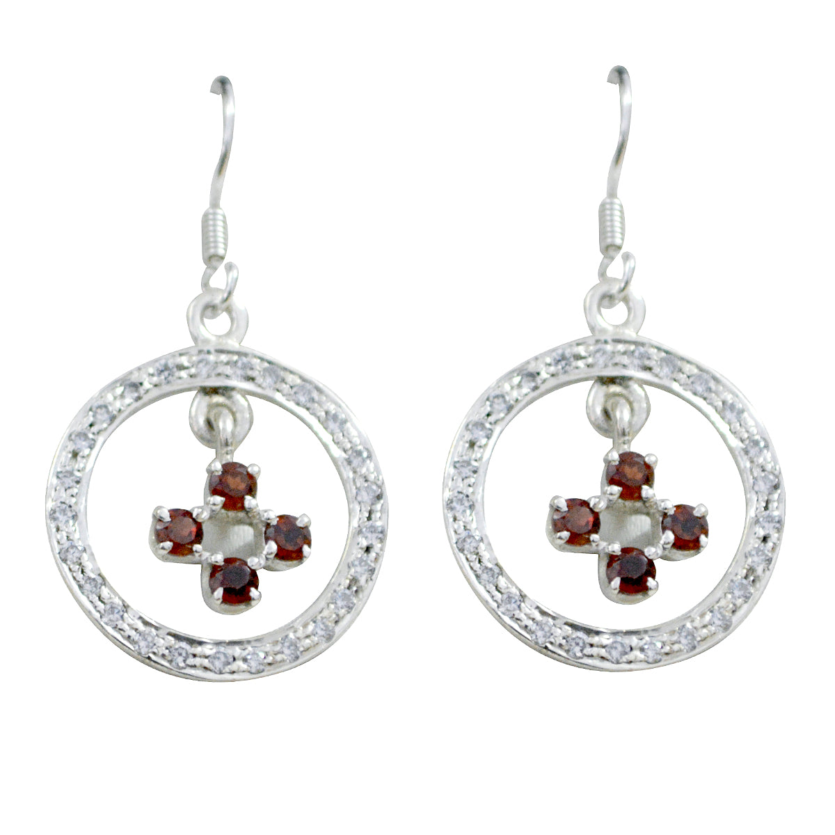 Riyo Real Gemstones round Faceted Red Garnet Silver Earring gift for thanks giving