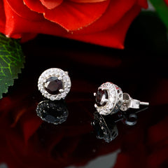 Riyo Real Gemstones round Faceted Red Garnet Silver Earring gift for wedding