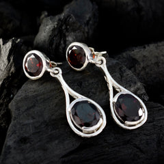 Riyo Real Gemstones round Faceted Red Garnet Silver Earrings brithday gift