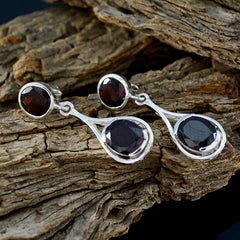 Riyo Real Gemstones round Faceted Red Garnet Silver Earrings brithday gift