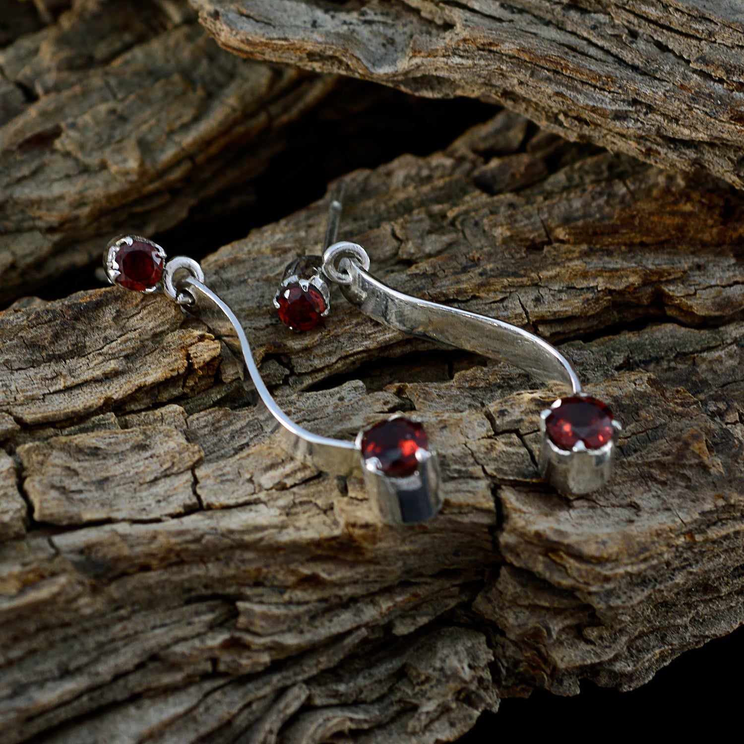 Riyo Real Gemstones round Faceted Red Garnet Silver Earrings college student gift