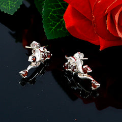 Riyo Real Gemstones round Faceted Red Garnet Silver Earrings engagement gift