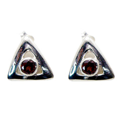 Riyo Real Gemstones round Faceted Red Garnet Silver Earrings gift for boxing day