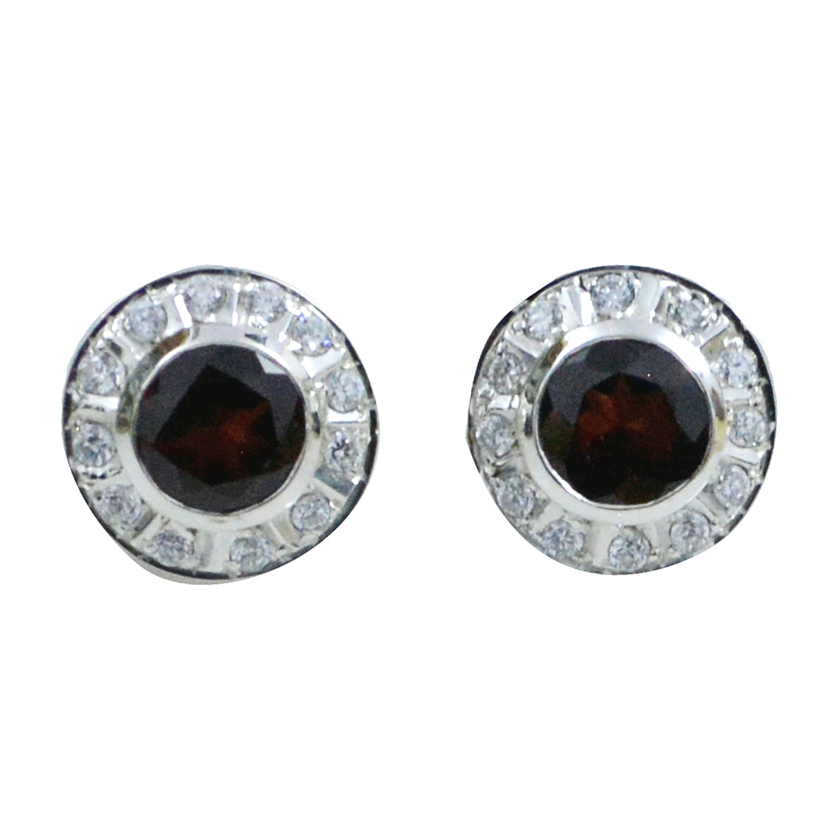 Riyo Real Gemstones round Faceted Red Garnet Silver Earrings gift for cyber Monday