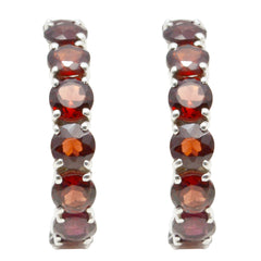 Riyo Real Gemstones round Faceted Red Garnet Silver Earrings gift for engagement