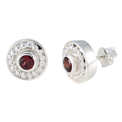 Riyo Real Gemstones round Faceted Red Garnet Silver Earrings gift for mom