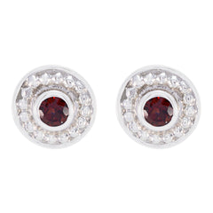 Riyo Real Gemstones round Faceted Red Garnet Silver Earrings gift for mom