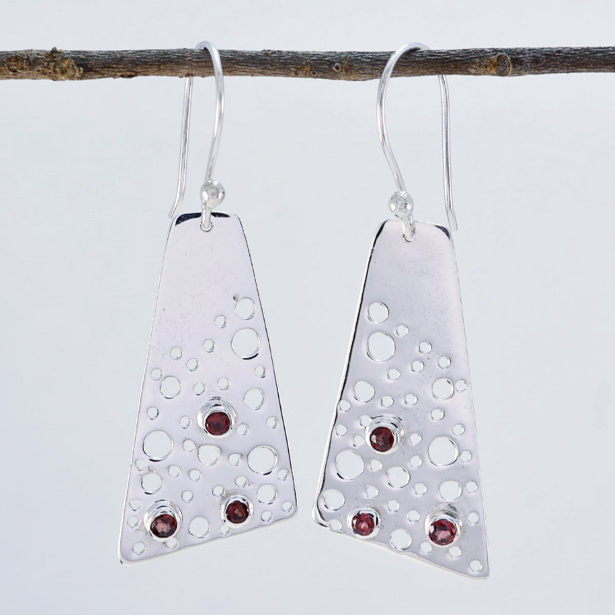 Riyo Real Gemstones round Faceted Red Garnet Silver Earrings gift for new years day