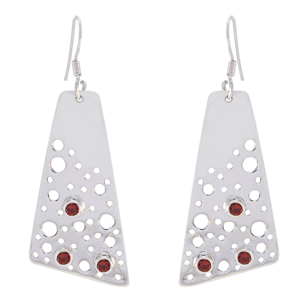 Riyo Real Gemstones round Faceted Red Garnet Silver Earrings gift for new years day