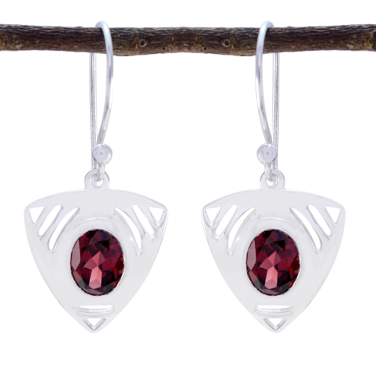 Riyo Real Gemstones round Faceted Red Garnet Silver Earrings mother gift