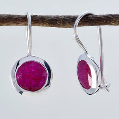 Riyo Real Gemstones round Faceted Red Indian Ruby Silver Earring christmas day gift