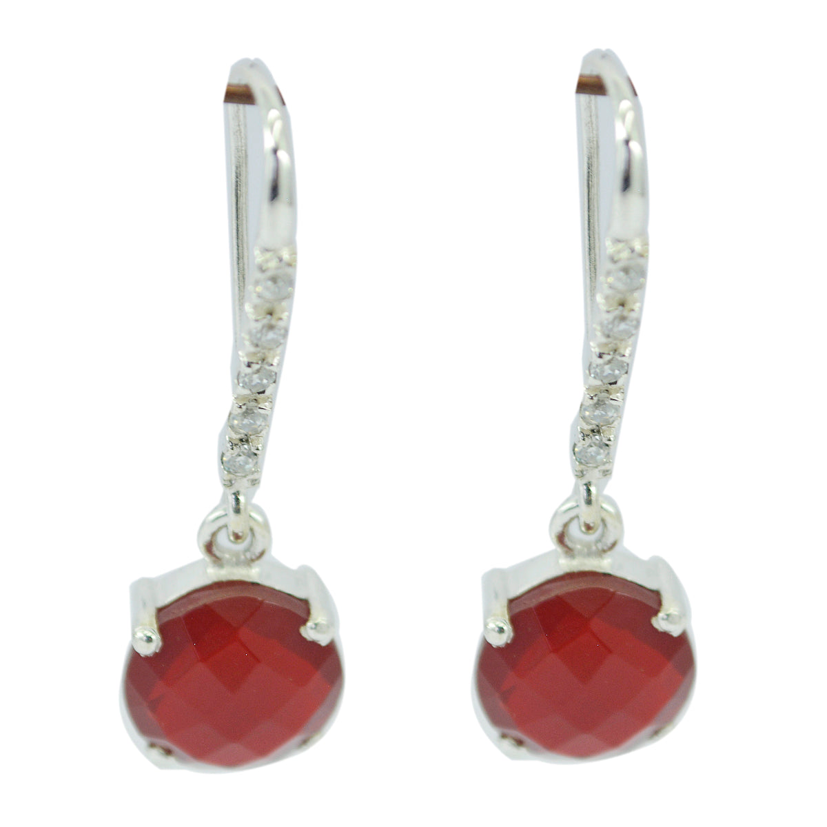 Riyo Real Gemstones round Faceted Red Onyx Silver Earring gift for halloween