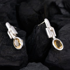 Riyo Real Gemstones round Faceted Yellow Citrine Silver Earring gift for christmas