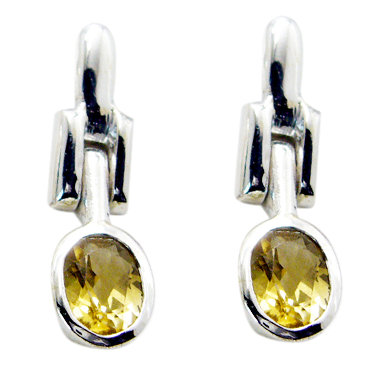 Riyo Real Gemstones round Faceted Yellow Citrine Silver Earring gift for christmas