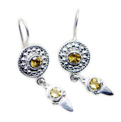 Riyo Real Gemstones round Faceted Yellow Citrine Silver Earring gift for teacher's day
