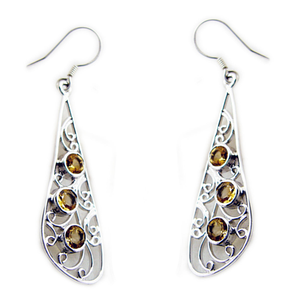 Riyo Real Gemstones round Faceted Yellow Citrine Silver Earring grandmother gift