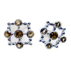 Riyo Real Gemstones round Faceted Yellow Citrine Silver Earrings gift