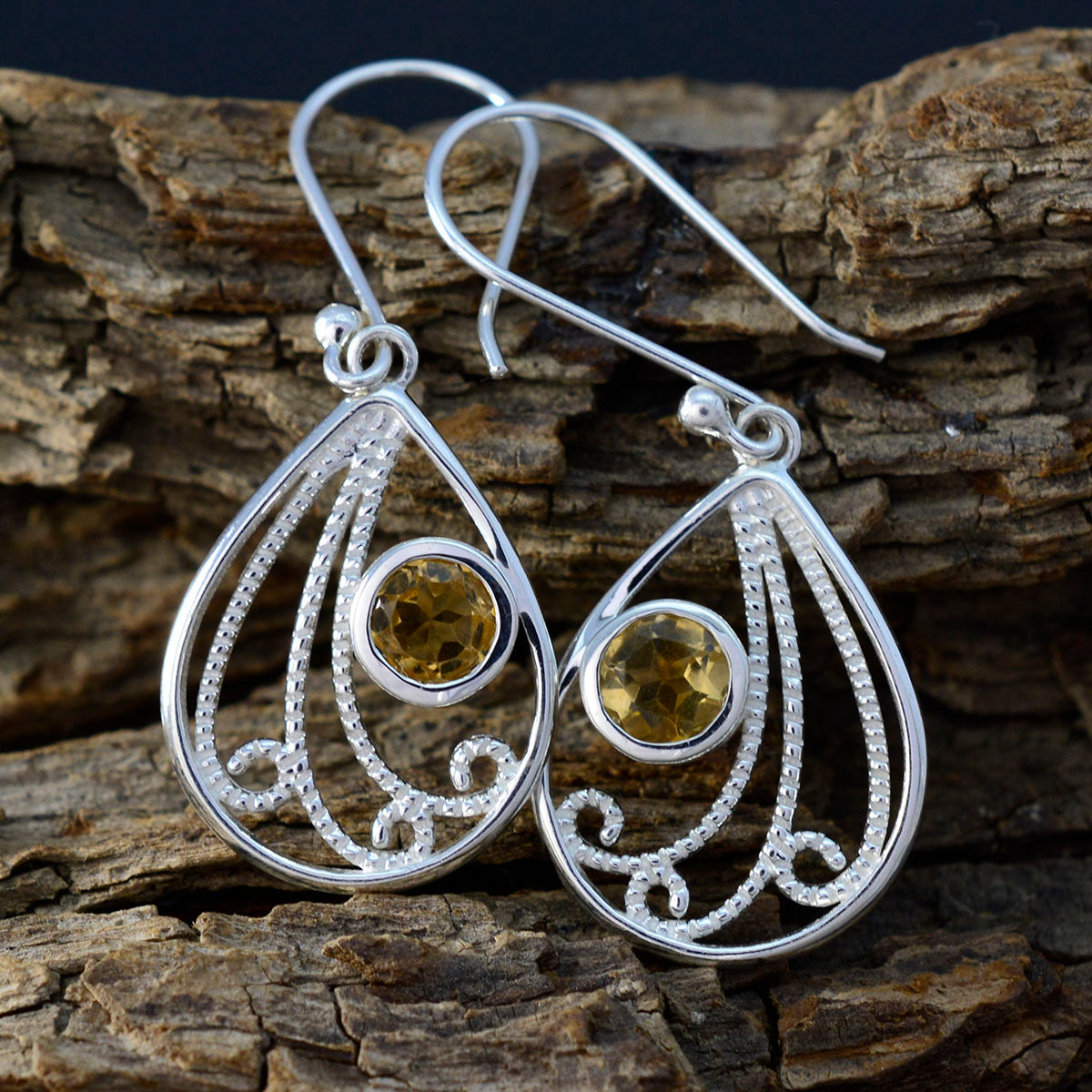 Riyo Real Gemstones round Faceted Yellow Citrine Silver Earrings gift for black Friday