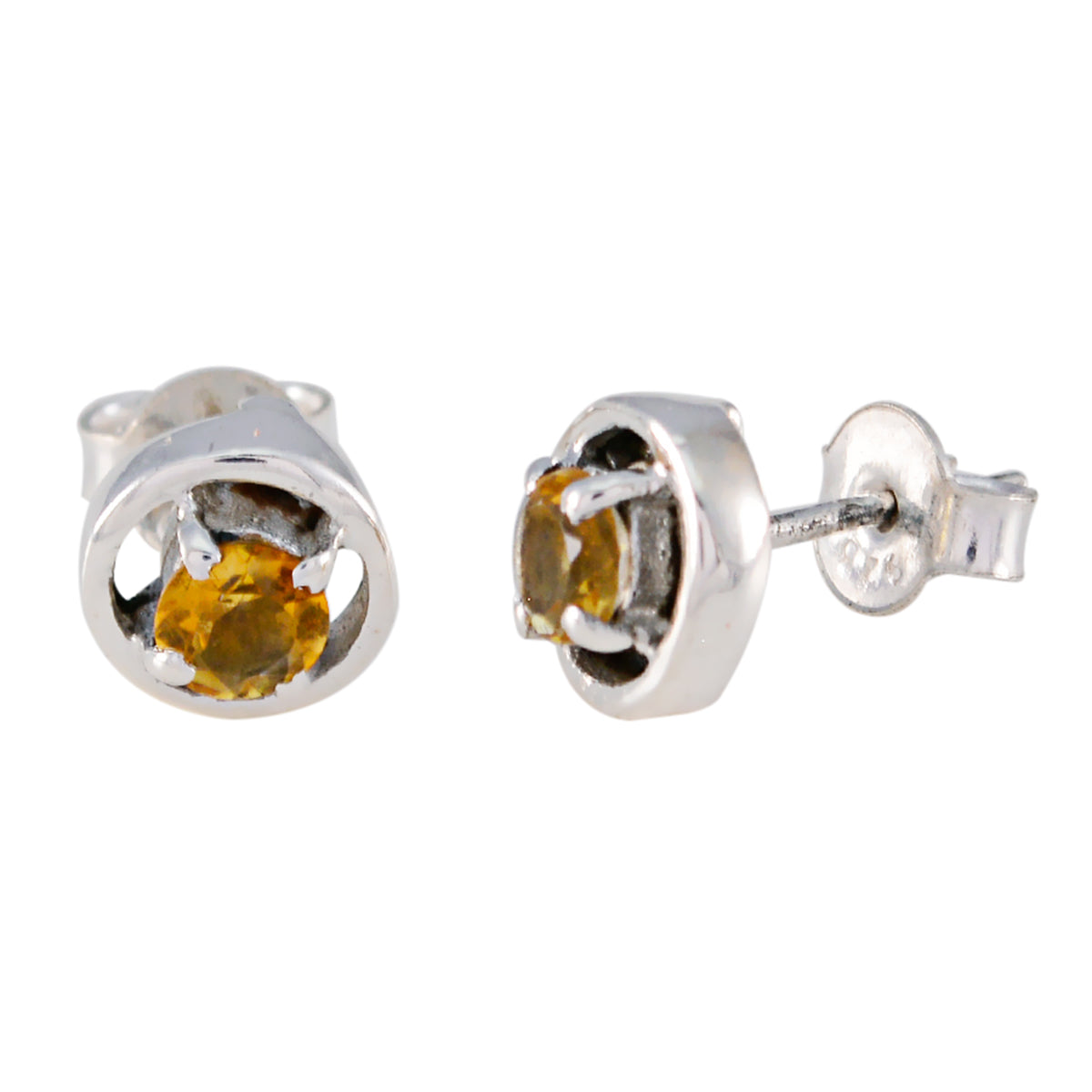 Riyo Real Gemstones round Faceted Yellow Citrine Silver Earrings gift for easter Sunday