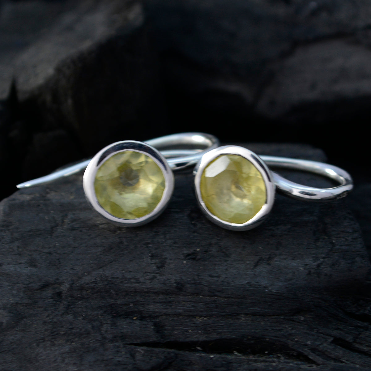 Riyo Real Gemstones round Faceted Yellow Lemon Quartz Silver Earrings thanks giving gift