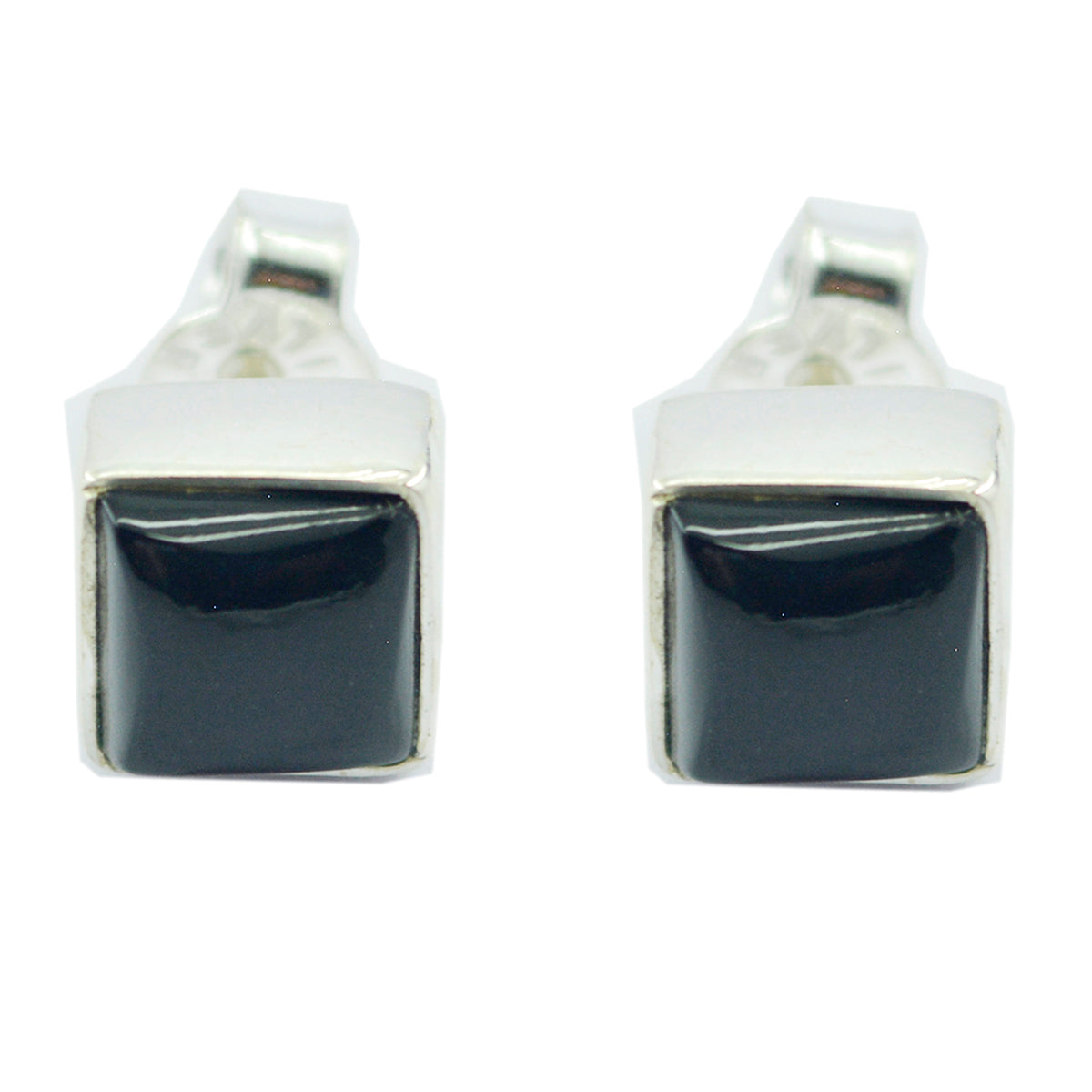Riyo Real Gemstones square Cabochon Black Onyx Silver Earring black Friday gift
