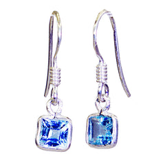 Riyo Real Gemstones square Faceted Blue Topaz Silver Earrings grandmom gift