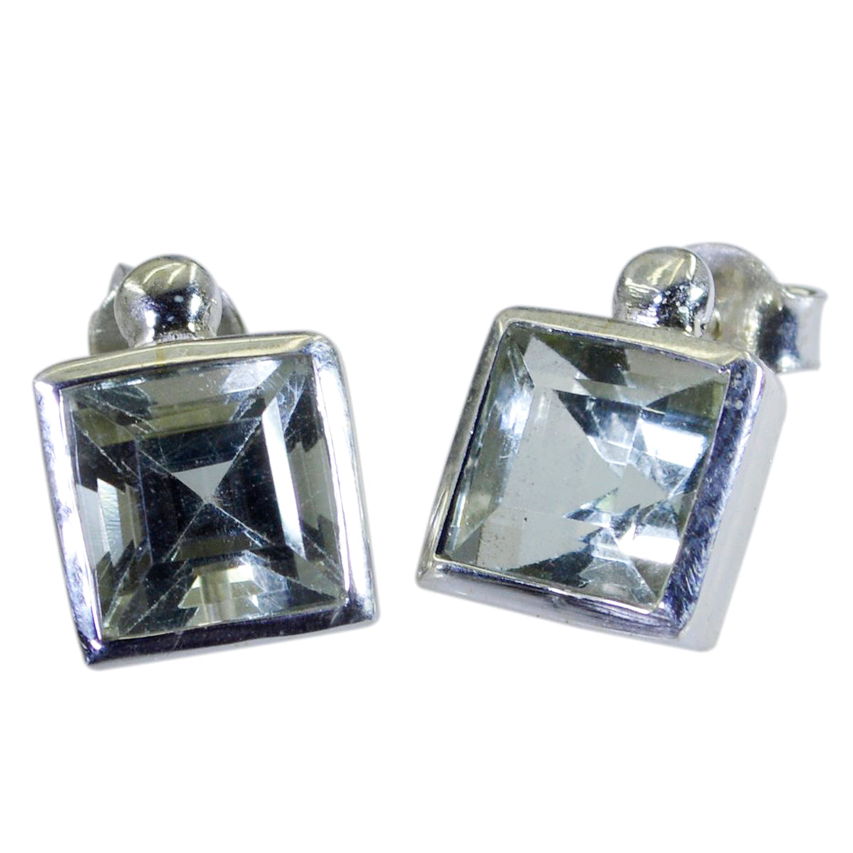 Riyo Real Gemstones square Faceted Green Amethyst Silver Earring new years day gift