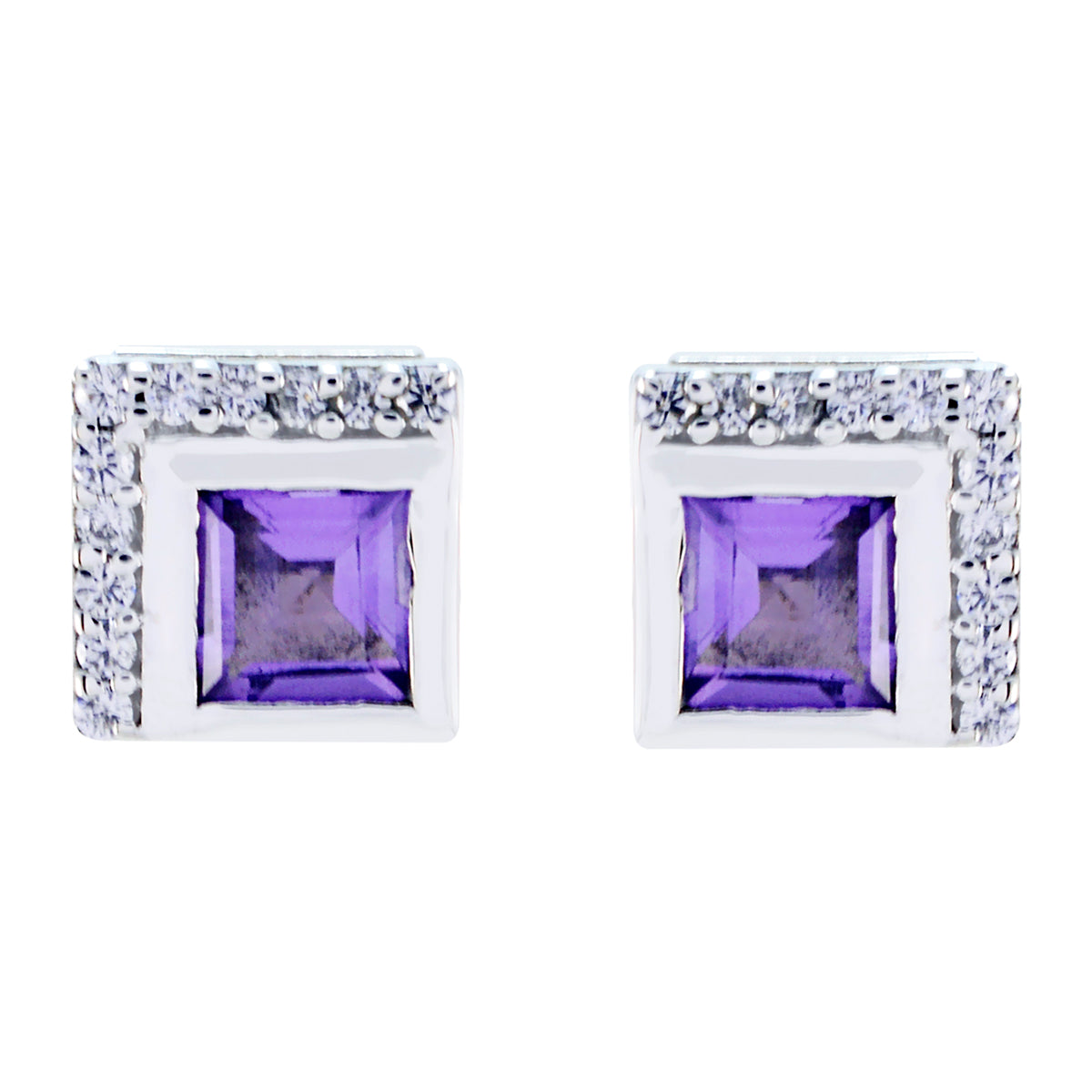 Riyo Real Gemstones square Faceted Purple Amethyst Silver Earring college graduation